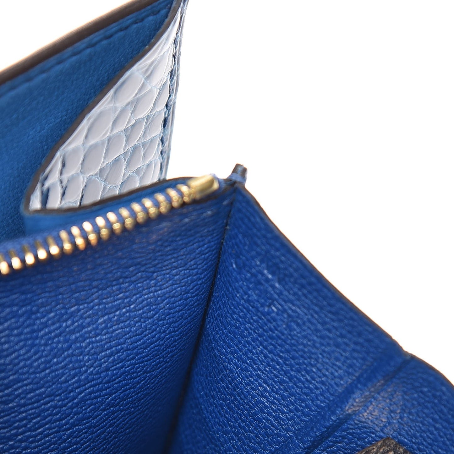Shiny Alligator Constance Short Wallet Bleu Izmir