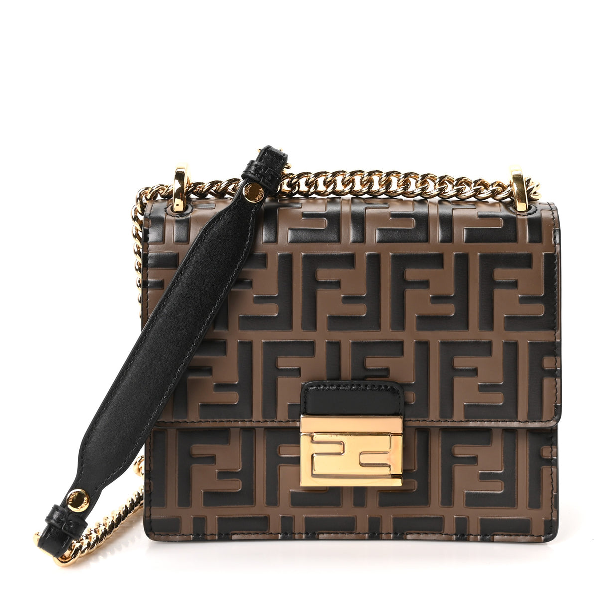 Vitello Liberty Bi-Color FF 1974 Embossed Small Kan U Shoulder Bag Maya Black