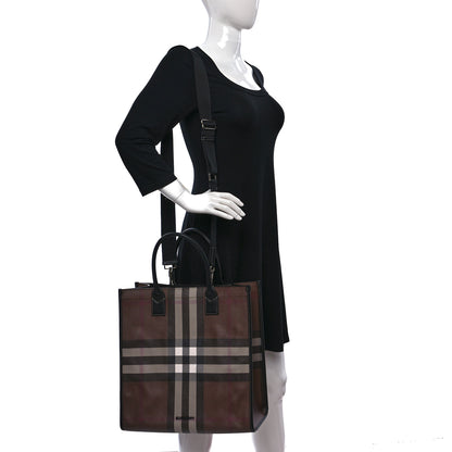 Burberry E-Canvas Denny Check Tote Brown 2 of 8