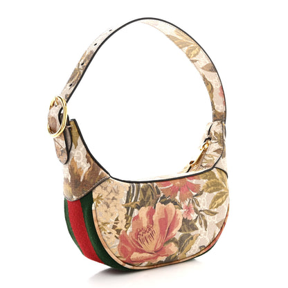 Gucci GG Supreme Monogram Water Flora Web Mini Ophidia Half Moon Hobo Beige White Multicolor 3 of 10