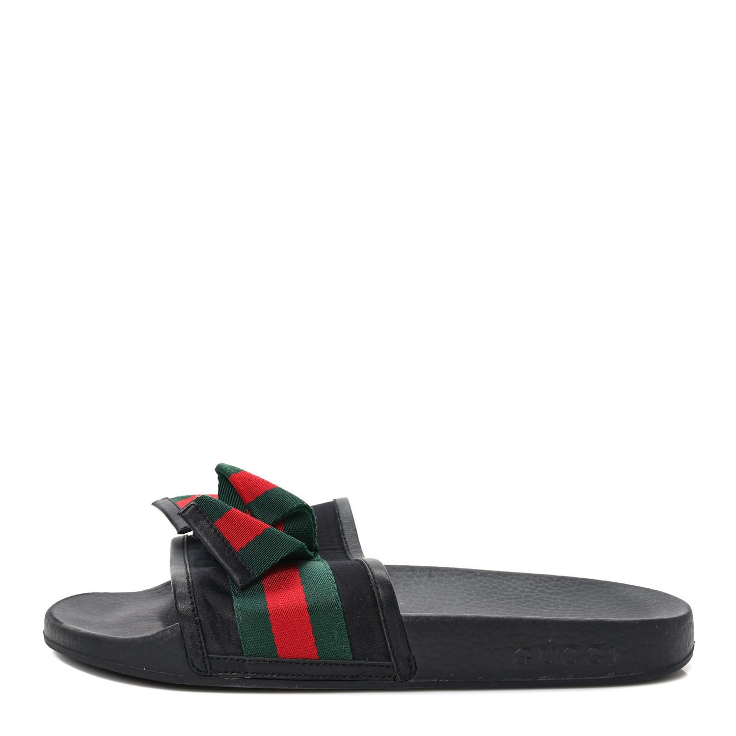 Satin Web Bow Slide Sandals 41 Black