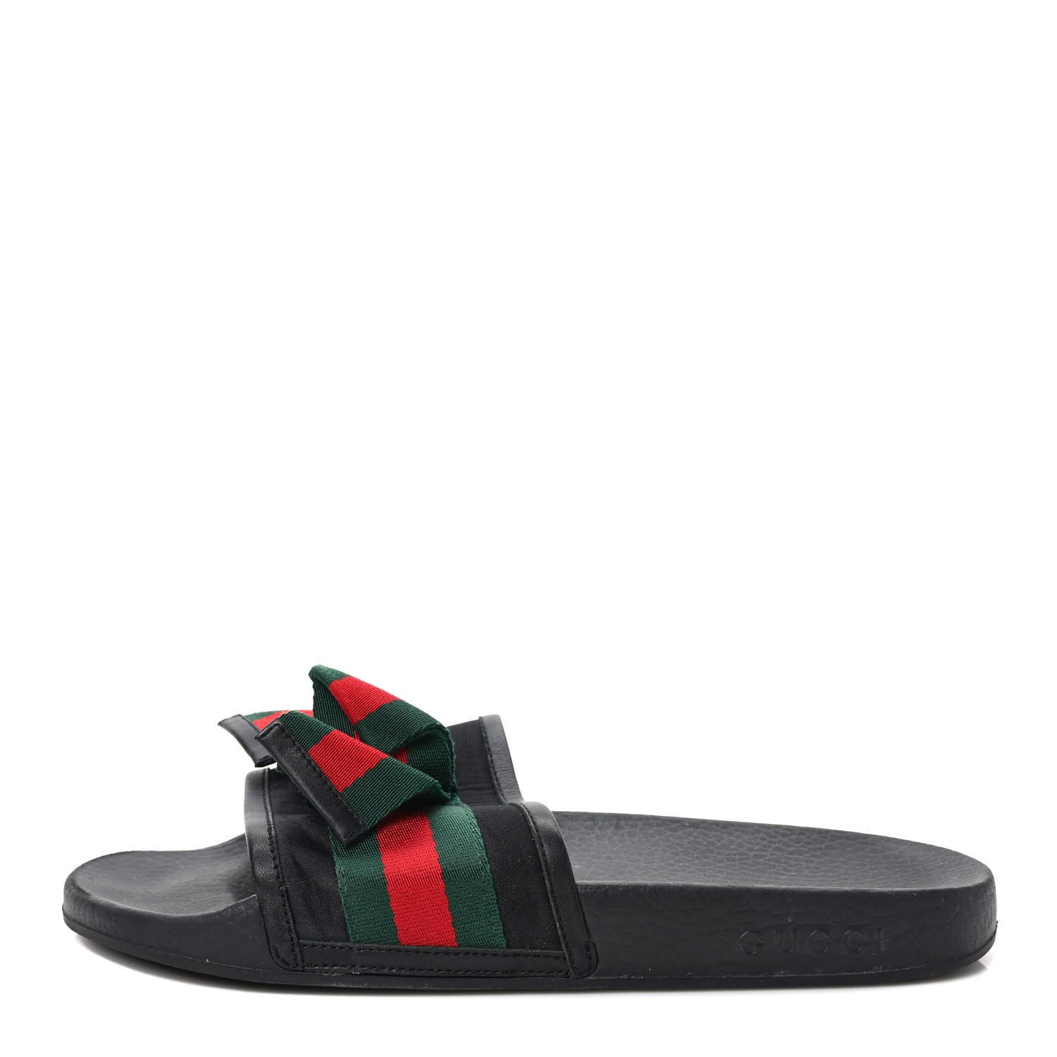 Gucci Satin Web Bow Slide Sandals 41 Black 1 of 8