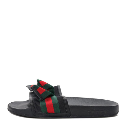 Gucci Satin Web Bow Slide Sandals 41 Black 1 of 8