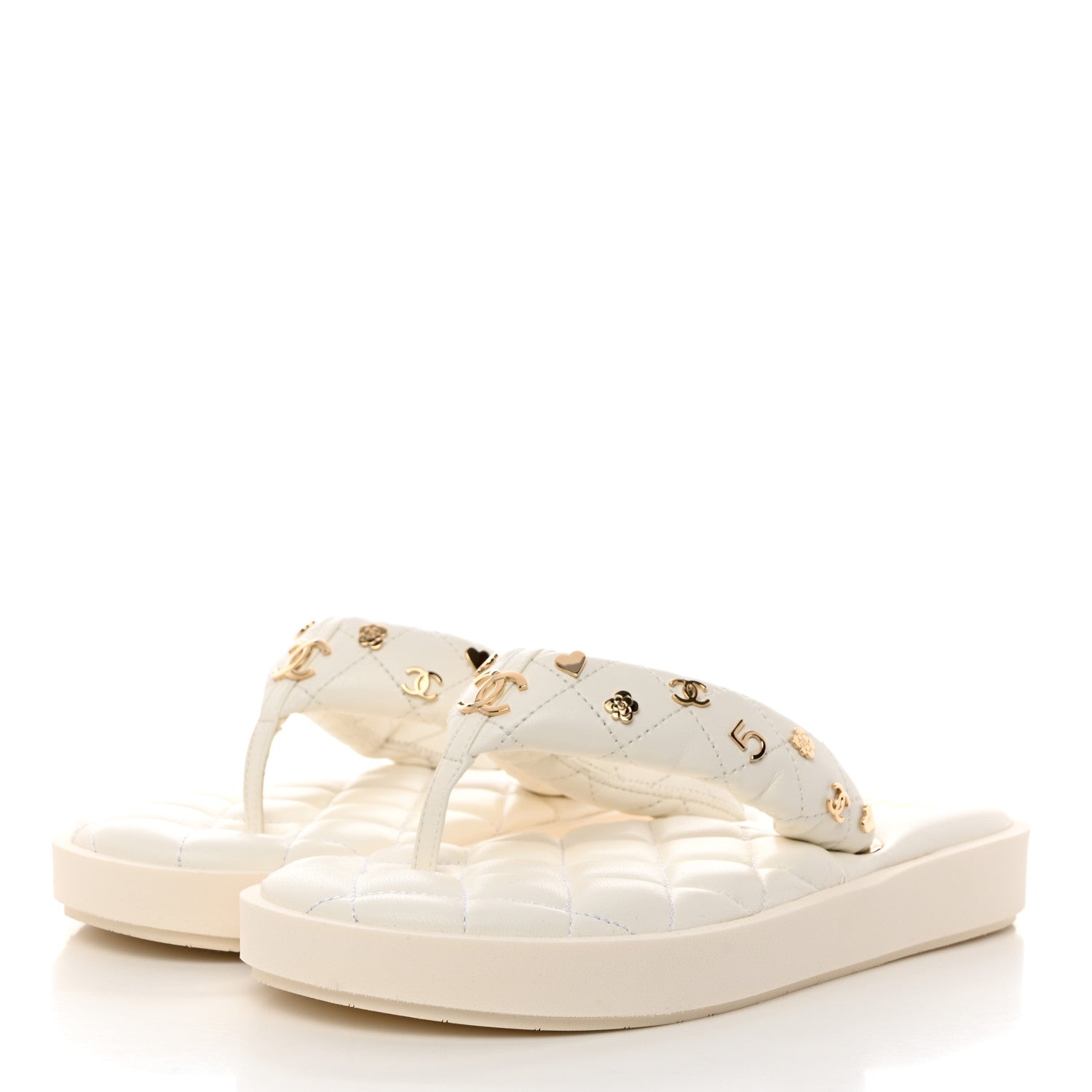 Chanel Lambskin Quilted Padded Charms Thong Sandals 36.5 White 4 of 8