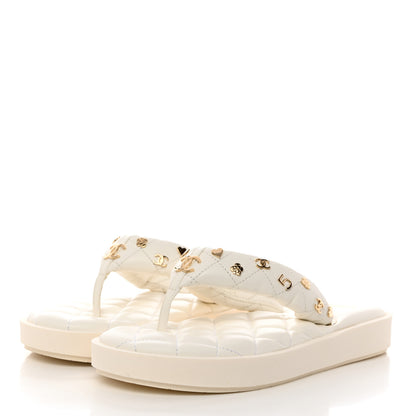 Chanel Lambskin Quilted Padded Charms Thong Sandals 36.5 White 4 of 8
