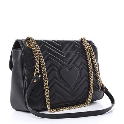 Gucci Calfskin Matelasse Medium GG Marmont Shoulder Bag Black 3 of 20