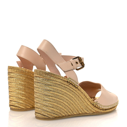 Gucci Malaga Kid Lifford Calfskin GG Espadrille Wedge Sandals 40 Skin Rose Dusty White 5 of 15