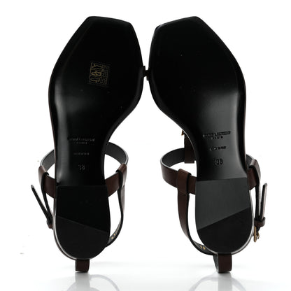 Saint Laurent Calfskin Cassandra Monogram Sandals 38 Brown 5 of 8