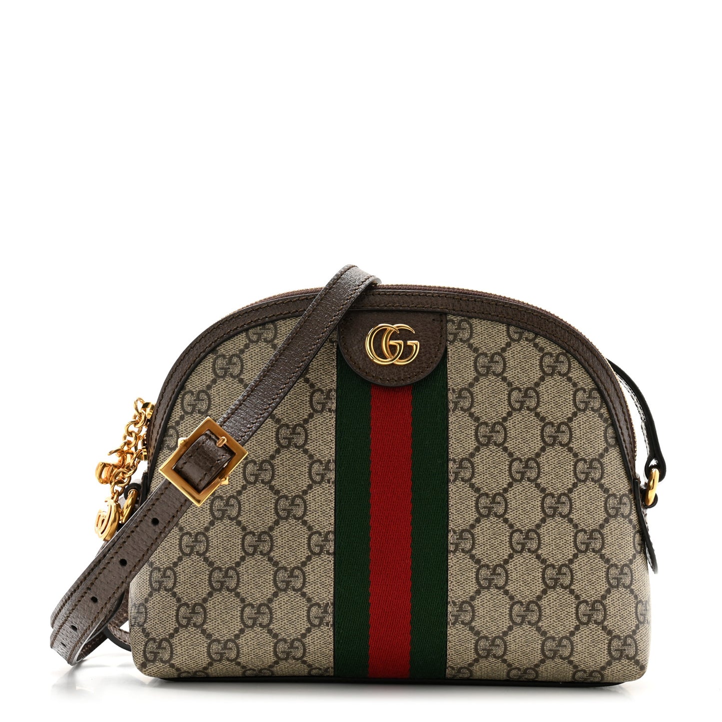 GG Supreme Monogram Textured Dollar Calfskin Web Small Ophidia Dome Shoulder Bag Beige Ebony New Acero