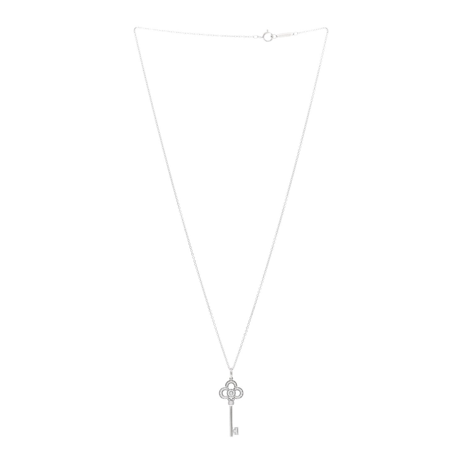 Tiffany 18K White Gold Diamond Mini Crown Key Pendant Necklace 2 of 4