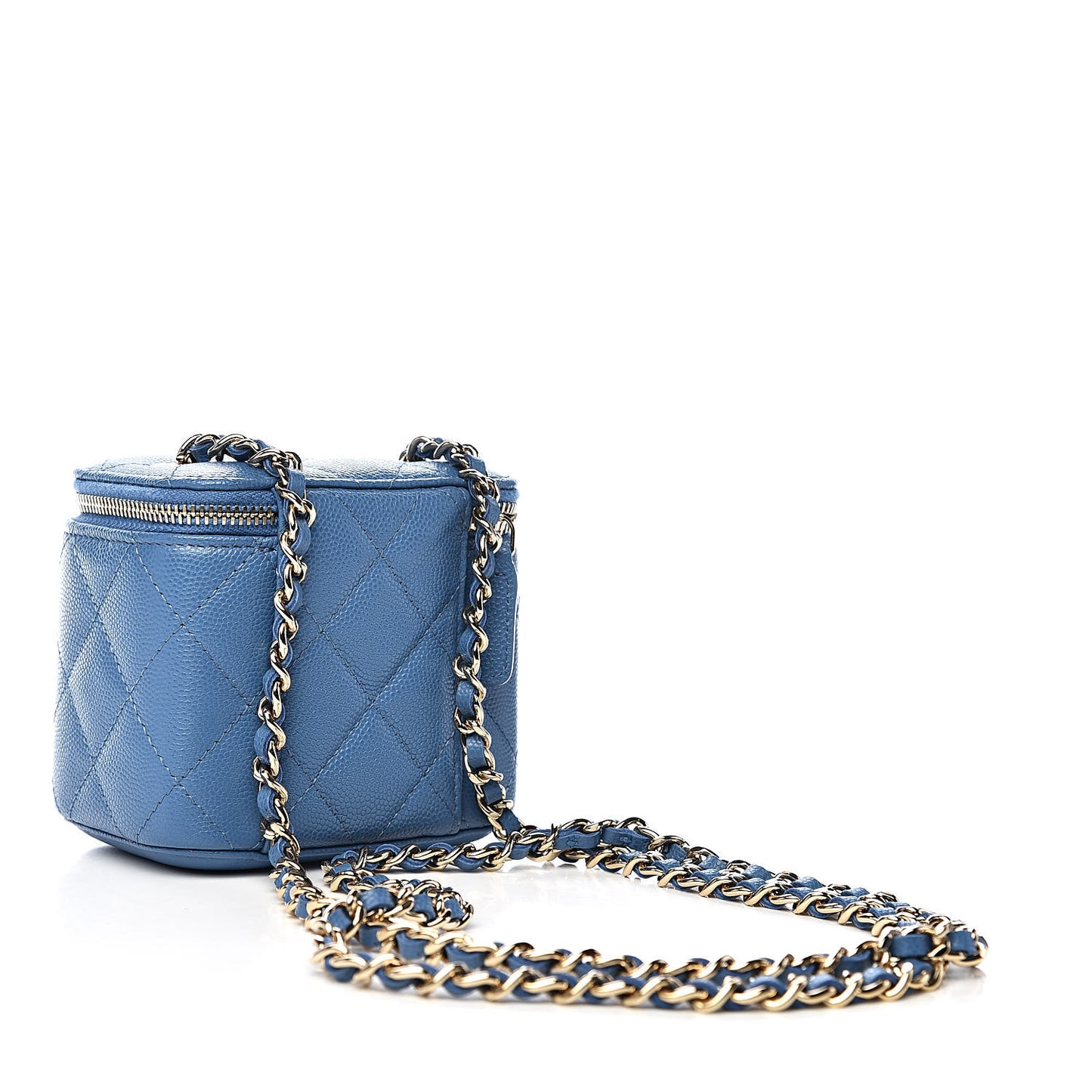 Caviar Quilted Mini Vanity Case With Chain Blue