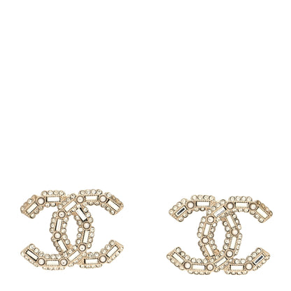 Chanel Crystal Baguette Pearl CC Earrings Gold Pearly White 1 of 4