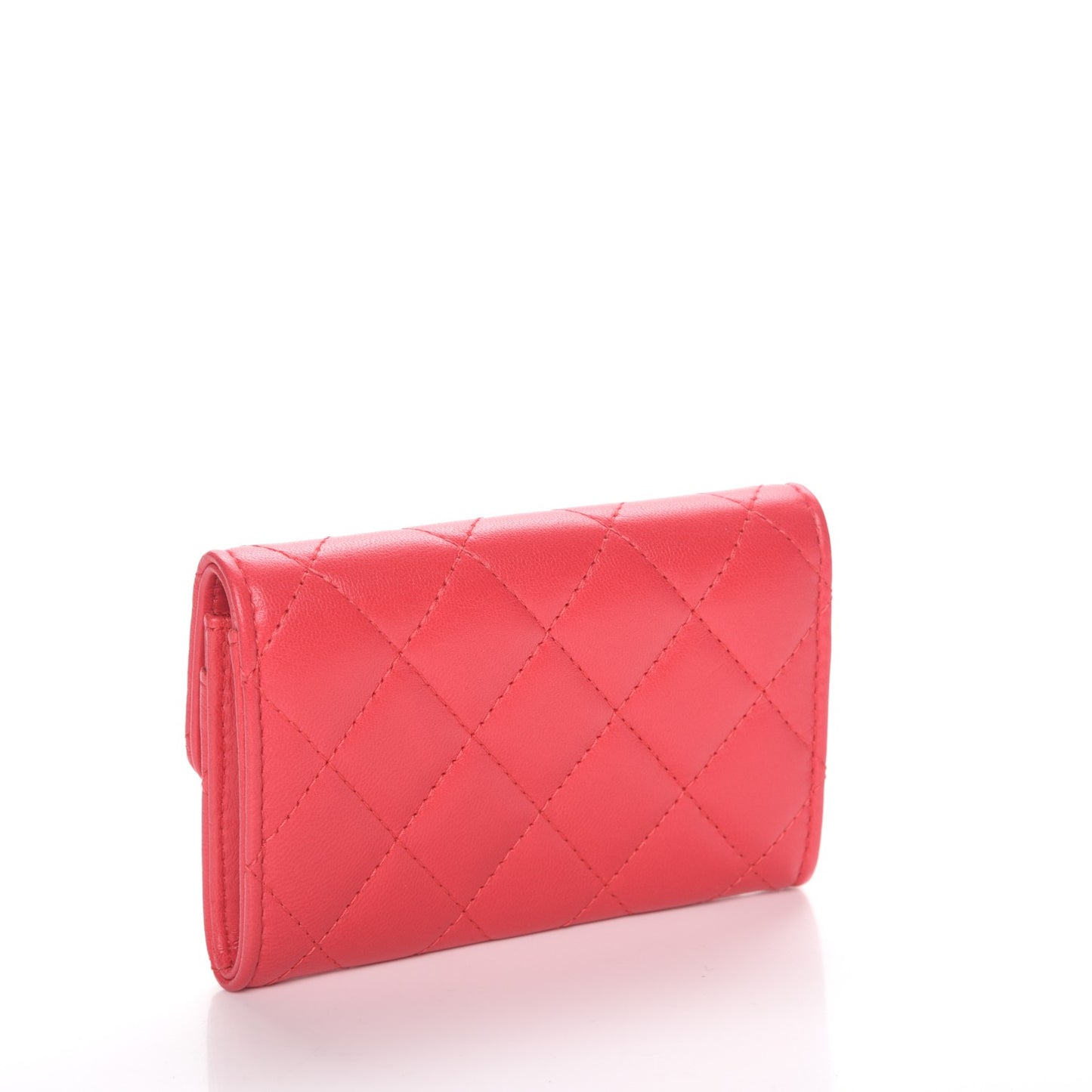 Lambskin Quilted Card Holder Light Red
