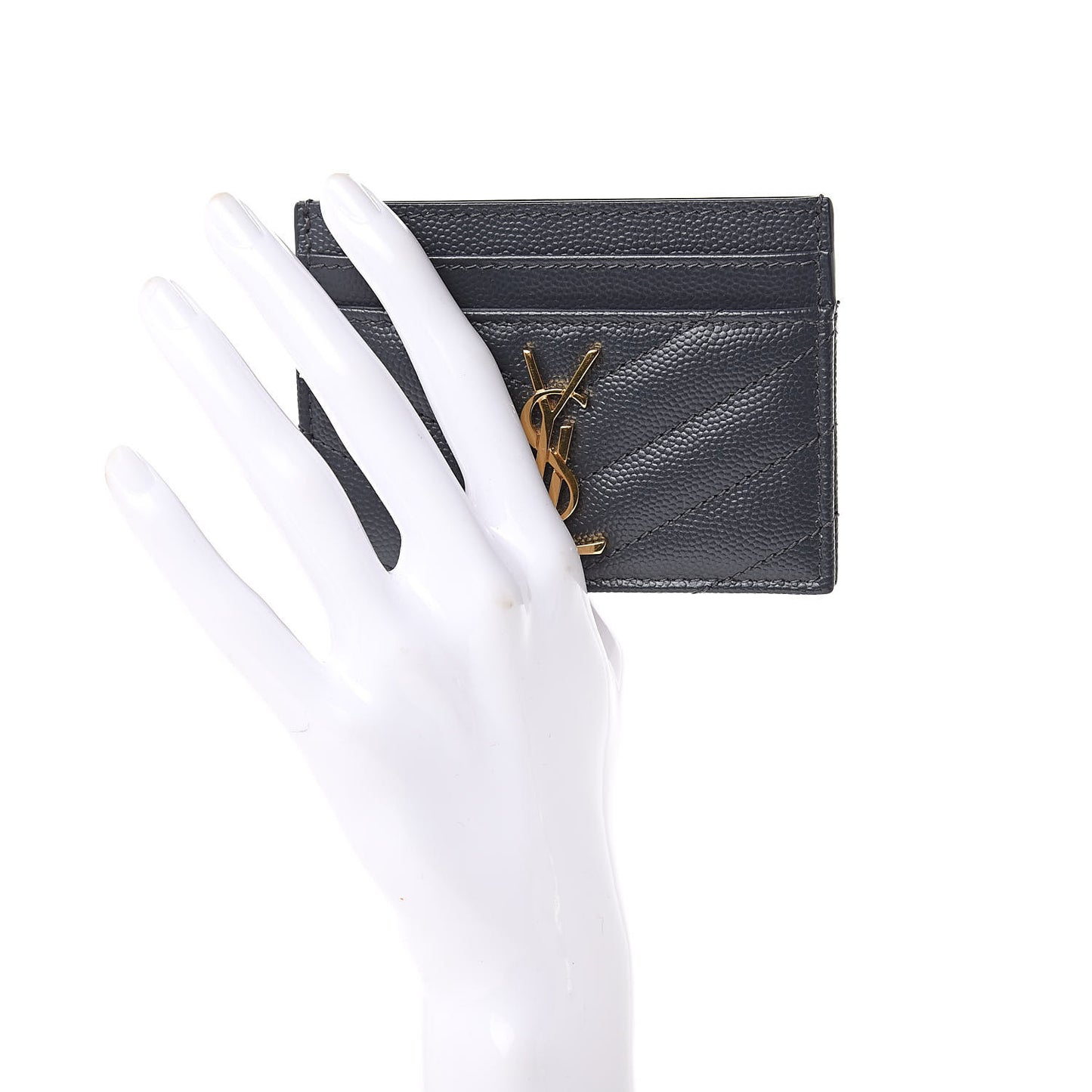 Grain De Poudre Matelasse Chevron Monogram Credit Card Case Fog