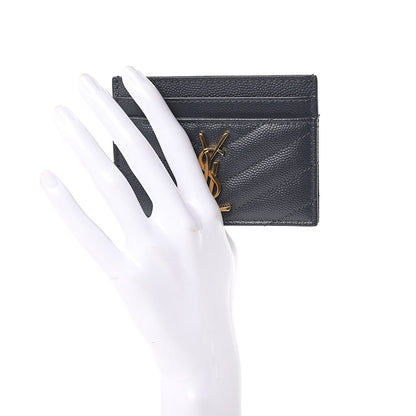 Saint Laurent Grain De Poudre Matelasse Chevron Monogram Credit Card Case Fog 2 of 6