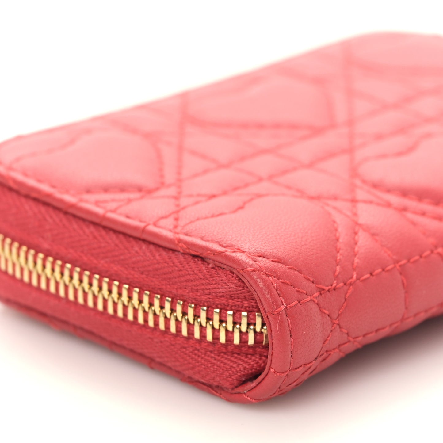 Lambskin Cannage Dioramour Small Lady Dior Voyageur Coin Purse Wallet Spicy Red