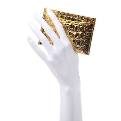 Chanel Metallic Calfskin Crocodile Embossed Cocodile Card Holder Gold 2 of 7