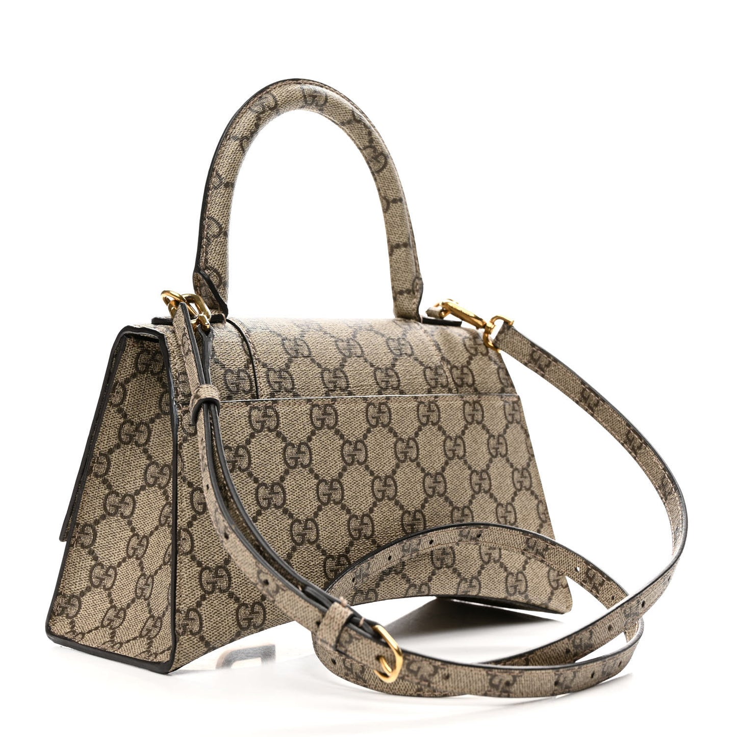 X GUCCI GG Supreme Monogram Small Hourglass Top Handle Bag Beige Ebony