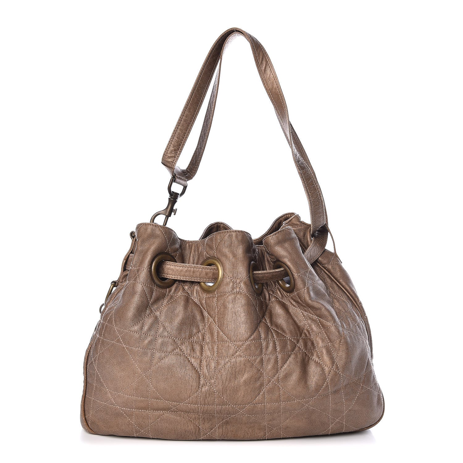 Christian Dior Lambskin Cannage Drawstring Bag Bronze 1 of 9