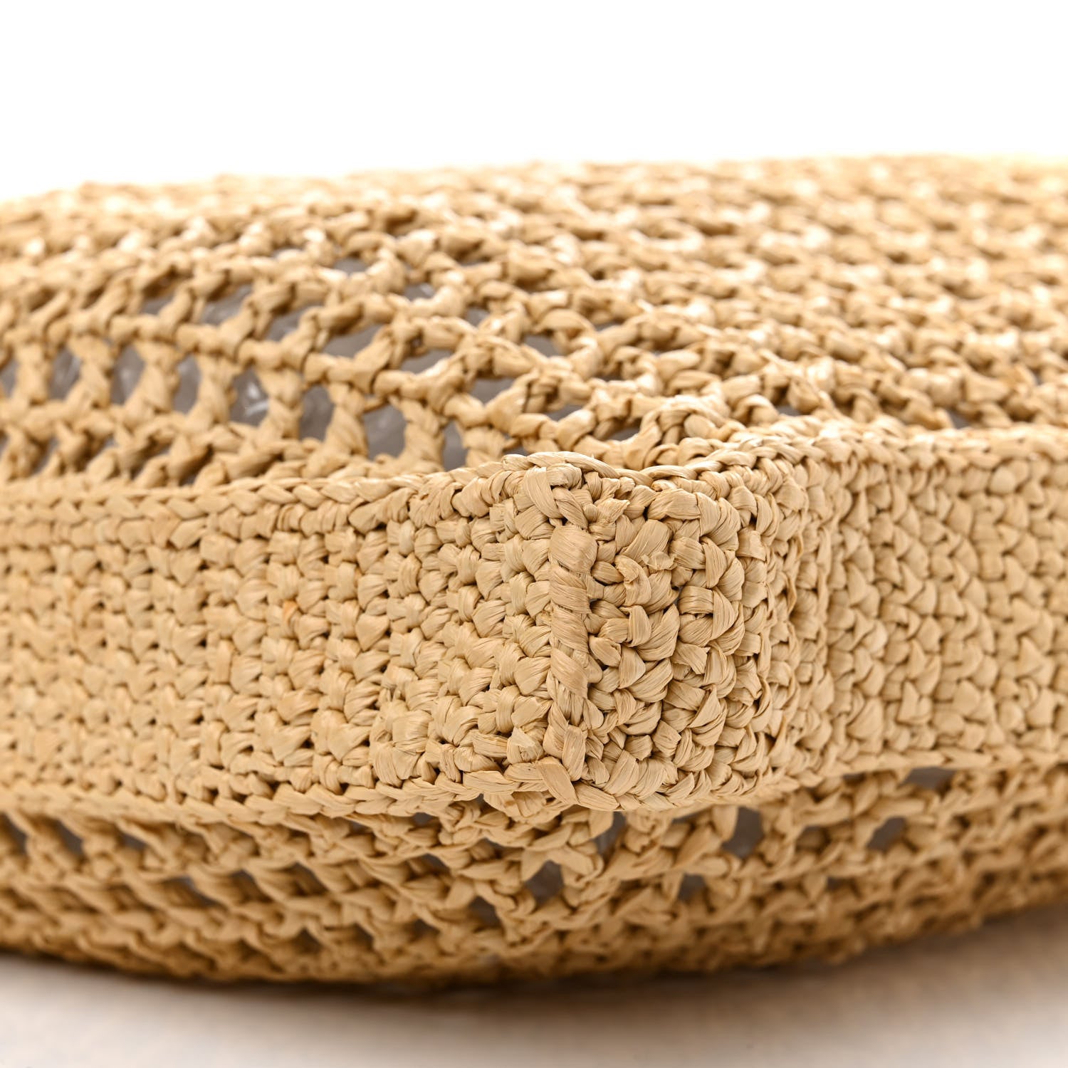 Prada Yarn Raffia Effect Crochet Logo Embroidered Tote Bag Naturale 9 of 9