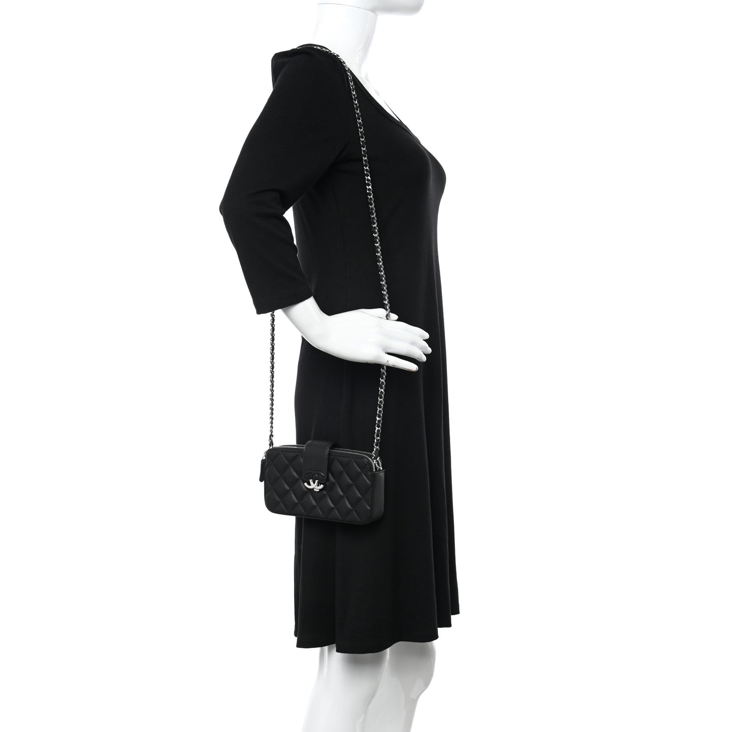 Lambskin Quilted CC Box Clutch With Chain Black