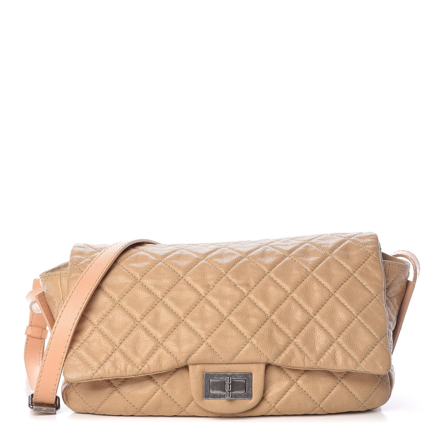 Caviar Quilted Jumbo Reissue Messenger Flap Beige