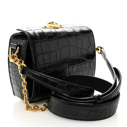 Alexander McQueen Calfskin Crocodile Embossed Box Shoulder Bag 19 Black 3 of 11
