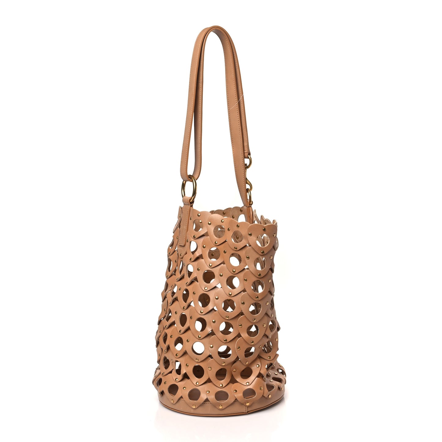 Vegetable Tanned Calfskin Studded Seau Coeur Bucket Bag Vintage Brown