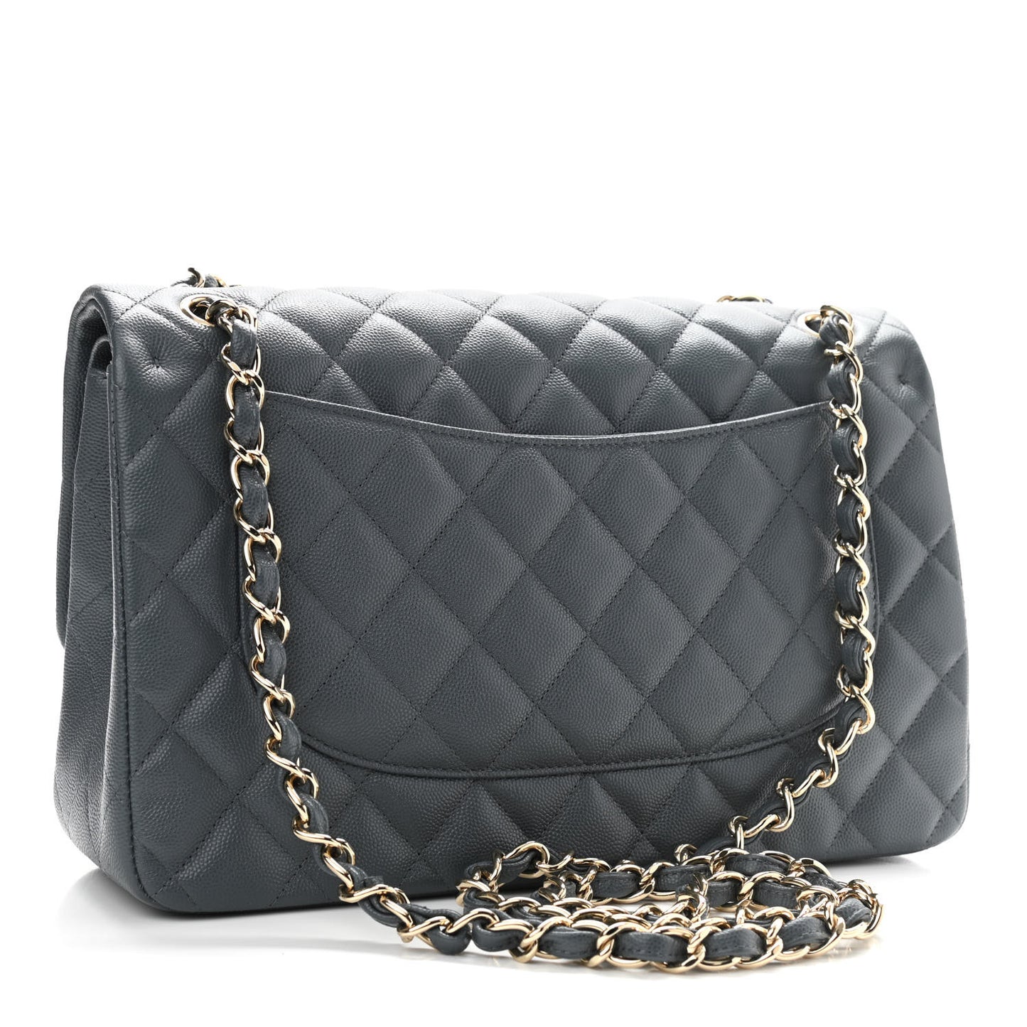 Caviar Quilted Jumbo Double Flap Grey