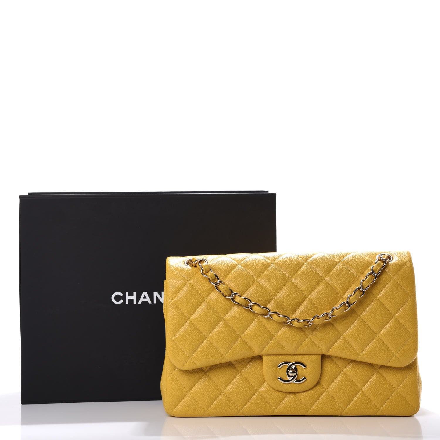 Chanel Caviar Quilted Jumbo Double Flap Yellow 11 of 11