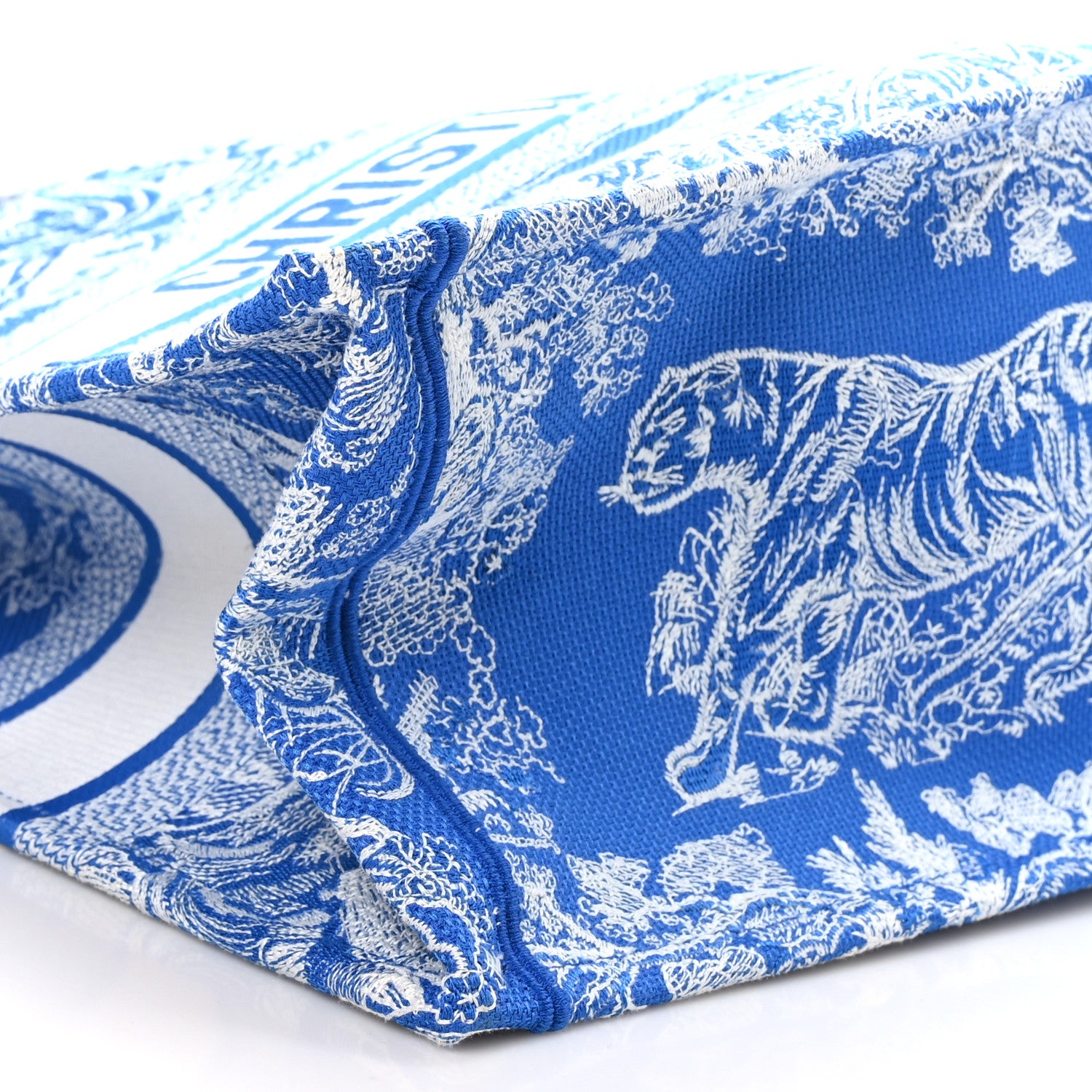 Christian Dior Canvas Embroidered Medium Dioriviera Toile De Jouy Book Tote Fluorescent Blue 9 of 10