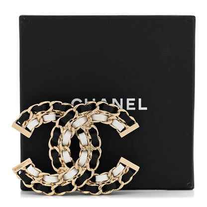 Chanel Lambskin Chain CC Brooch Black White Gold 7 of 7