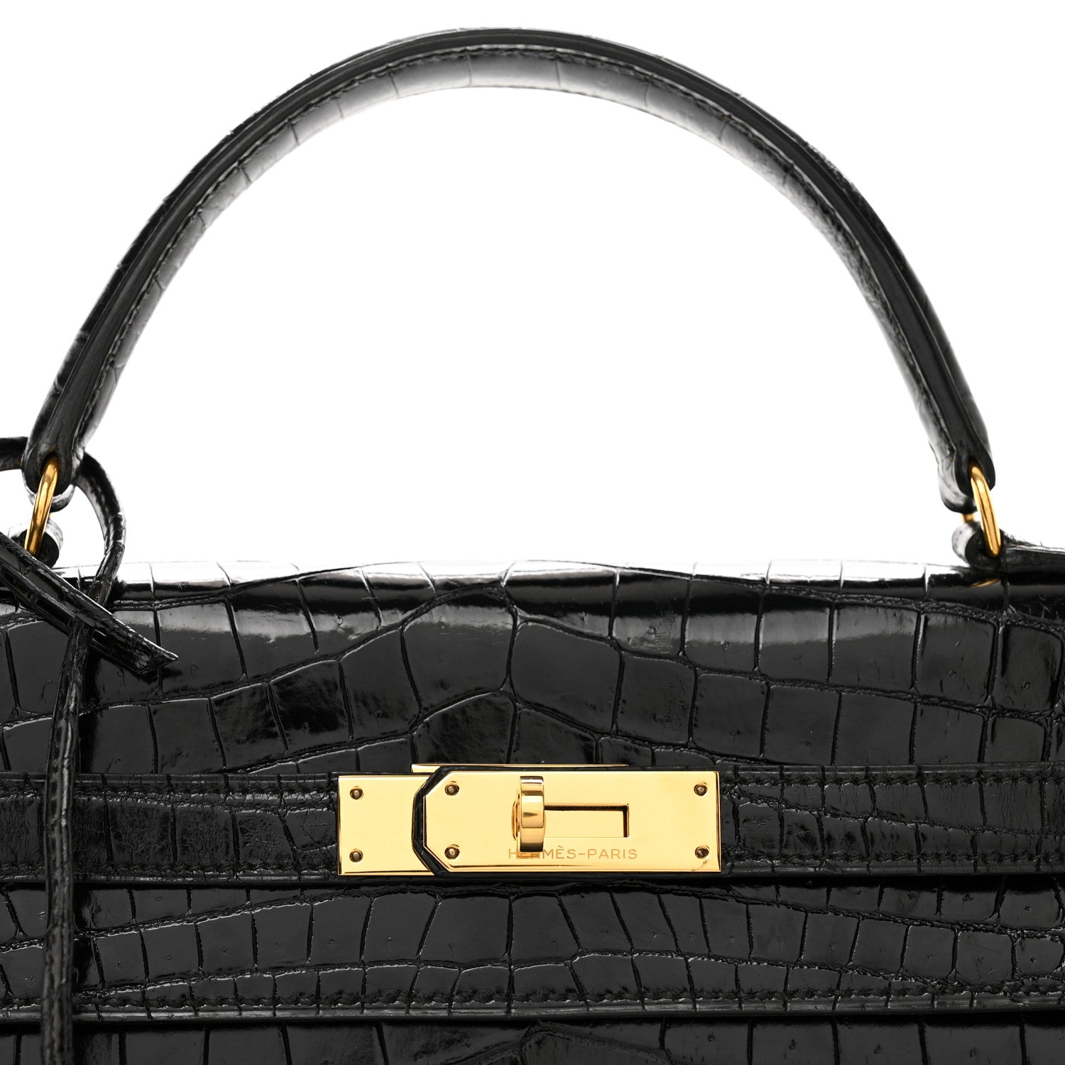 Hermes Shiny Niloticus Crocodile Kelly Sellier 32 Black 5 of 12