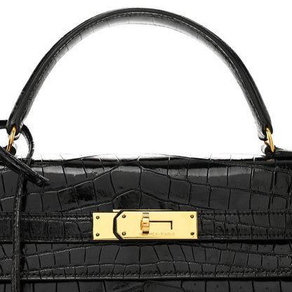 Hermes Shiny Niloticus Crocodile Kelly Sellier 32 Black 5 of 12