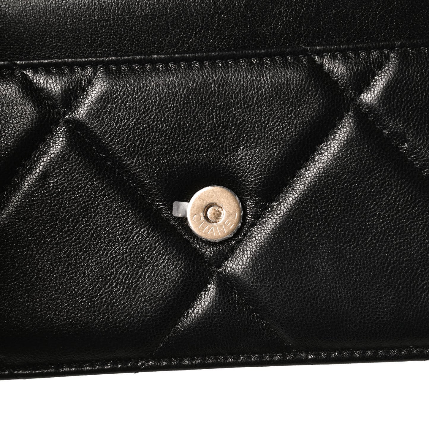 Shiny Goatskin Quilted Chanel 19 Wallet On Chain WOC Black