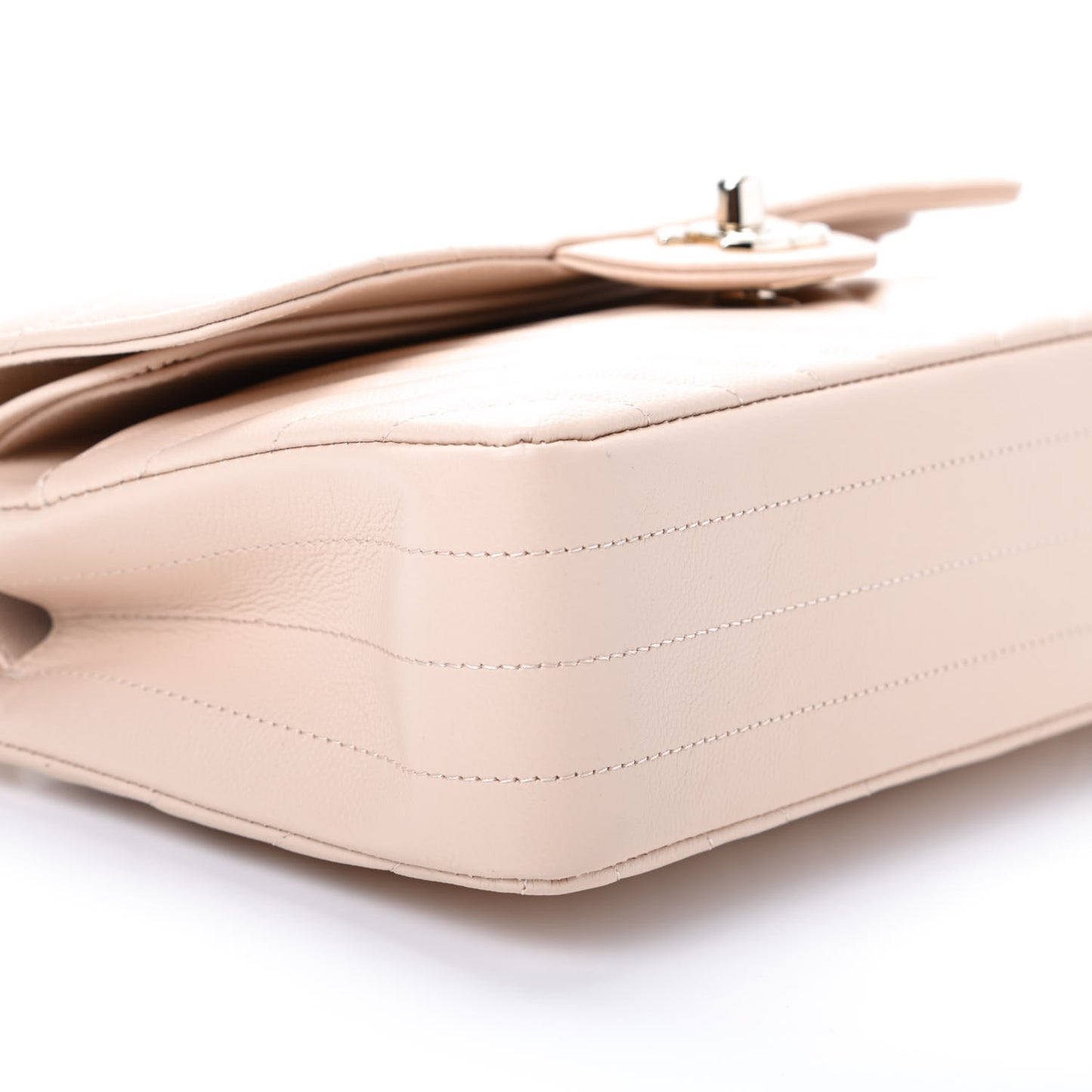 Caviar Chevron Quilted Small Double Flap Beige