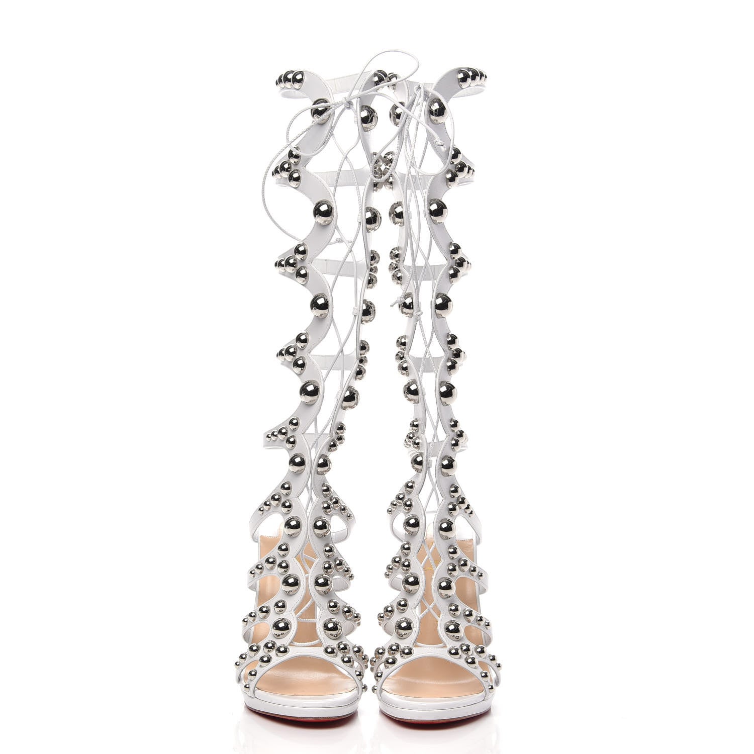 Christian Louboutin Kid Amazoutiful 120 Lace Up Sandals 38.5 Latte Silver 2 of 7