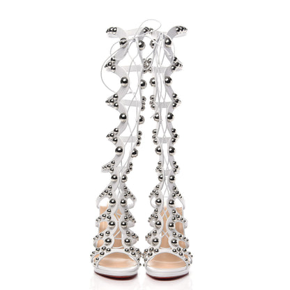 Christian Louboutin Kid Amazoutiful 120 Lace Up Sandals 38.5 Latte Silver 2 of 7