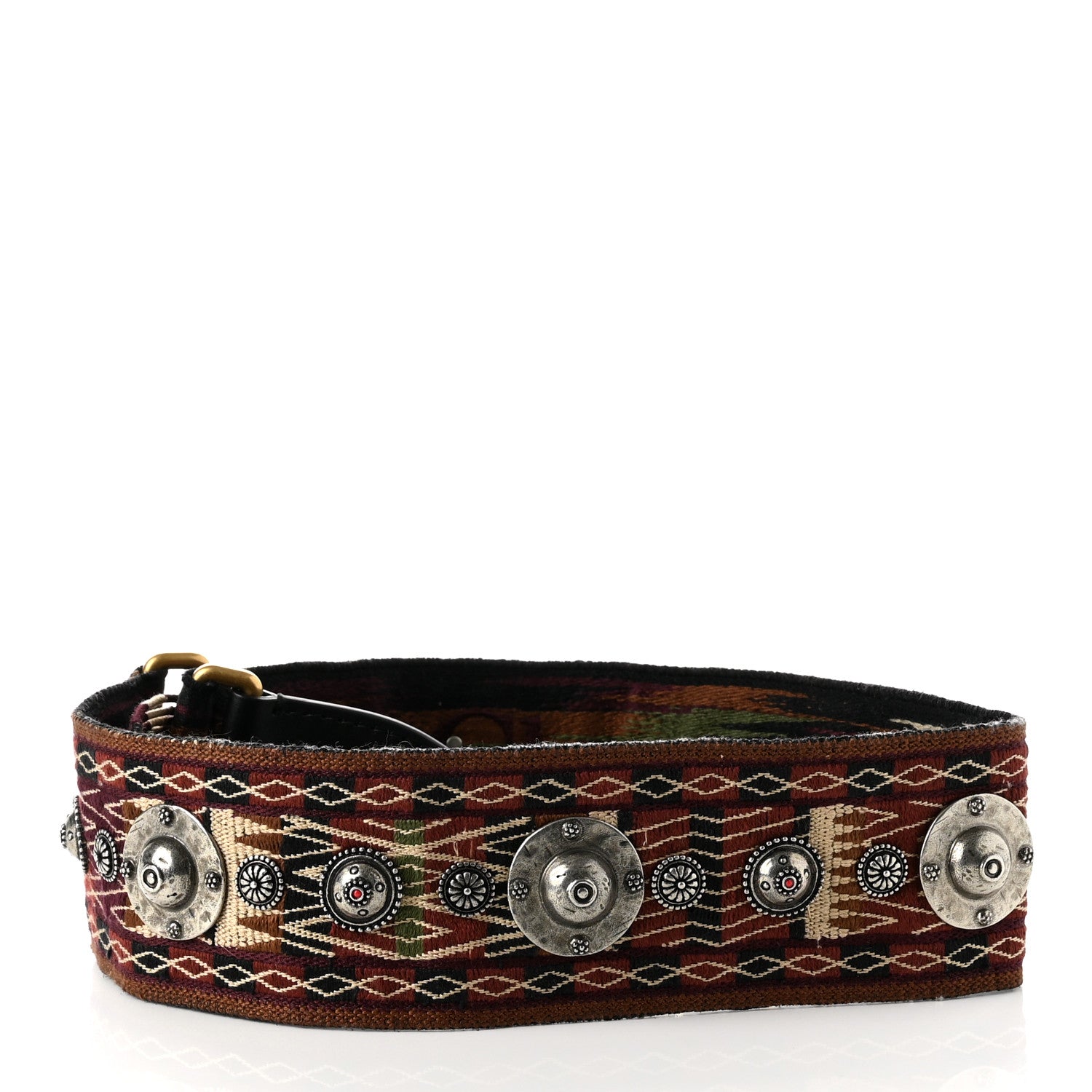 Christian Dior Canvas Embroidered Studded Bohemian Fringe Shoulder Strap Black Multicolor 2 of 4