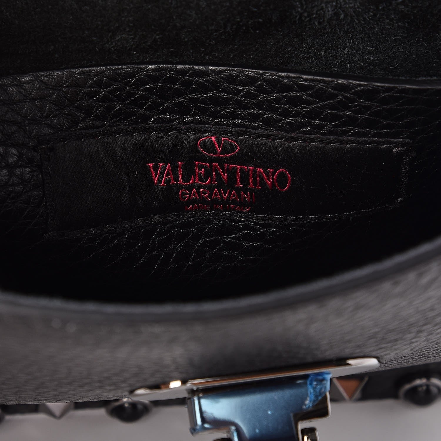 Valentino Garavani Calfskin Small Guitar Strap Rockstud Rolling Shoulder Flap Bag Black 6 of 6