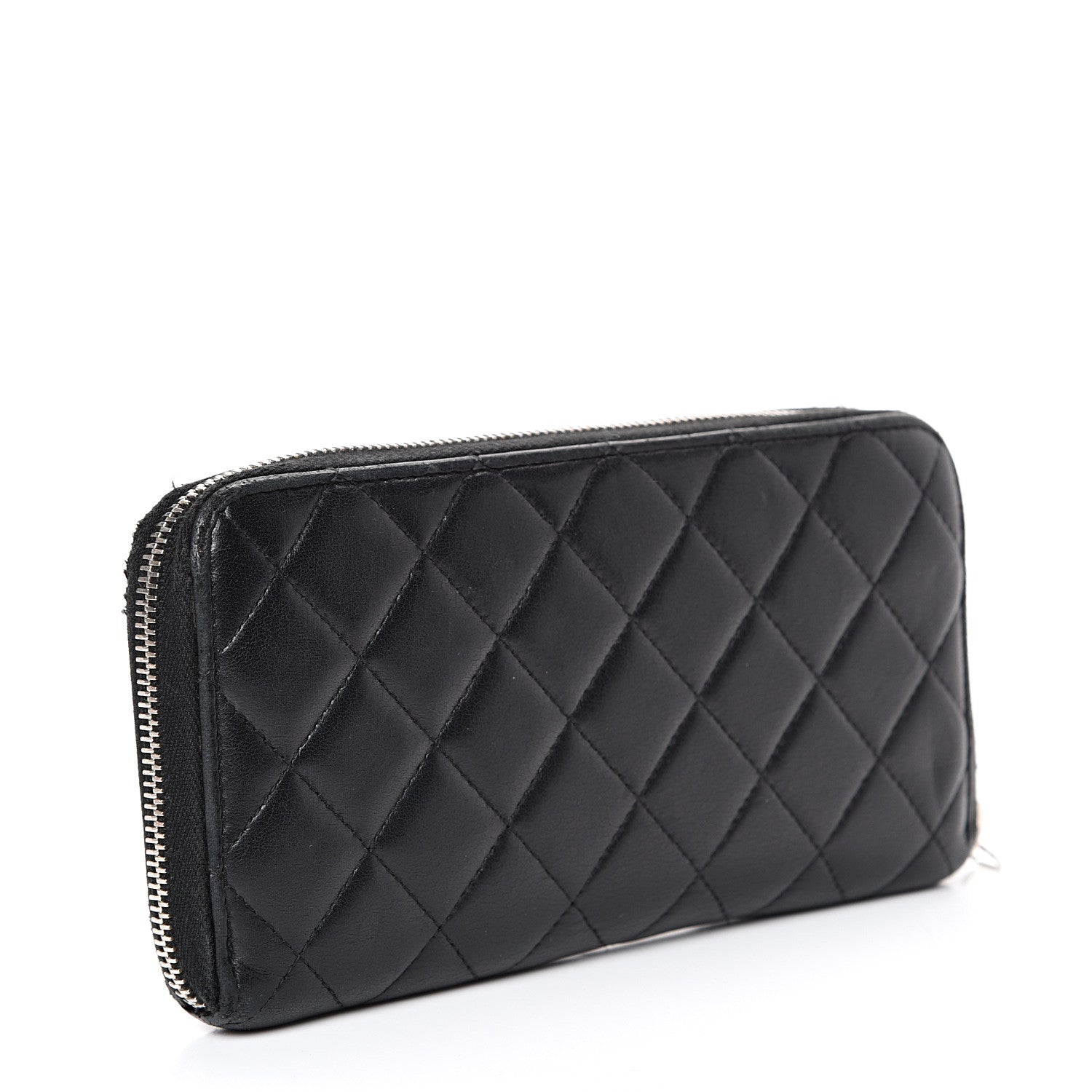 Chanel Lambskin Quilted Large Gusset Zip Around Wallet Black 2 of 14
