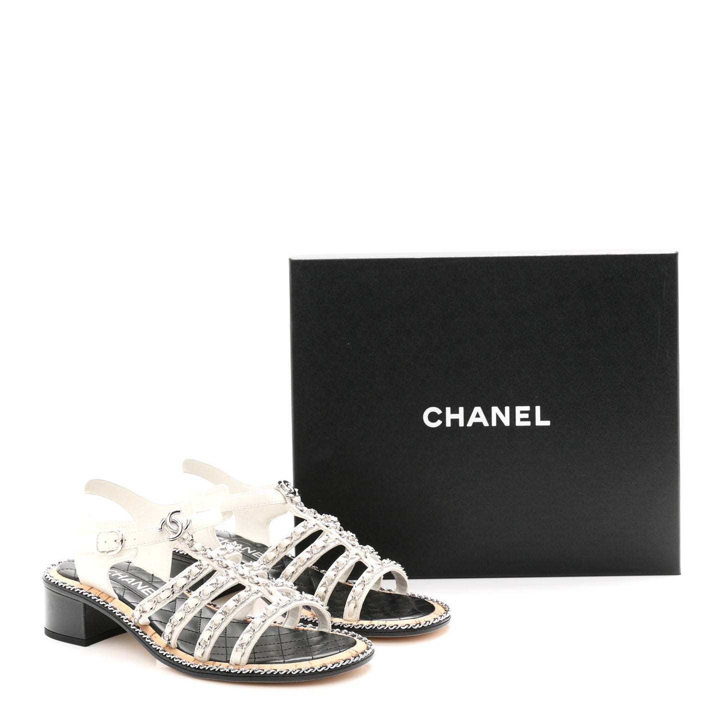 Lambskin Chain Cork Sandals 38.5 White