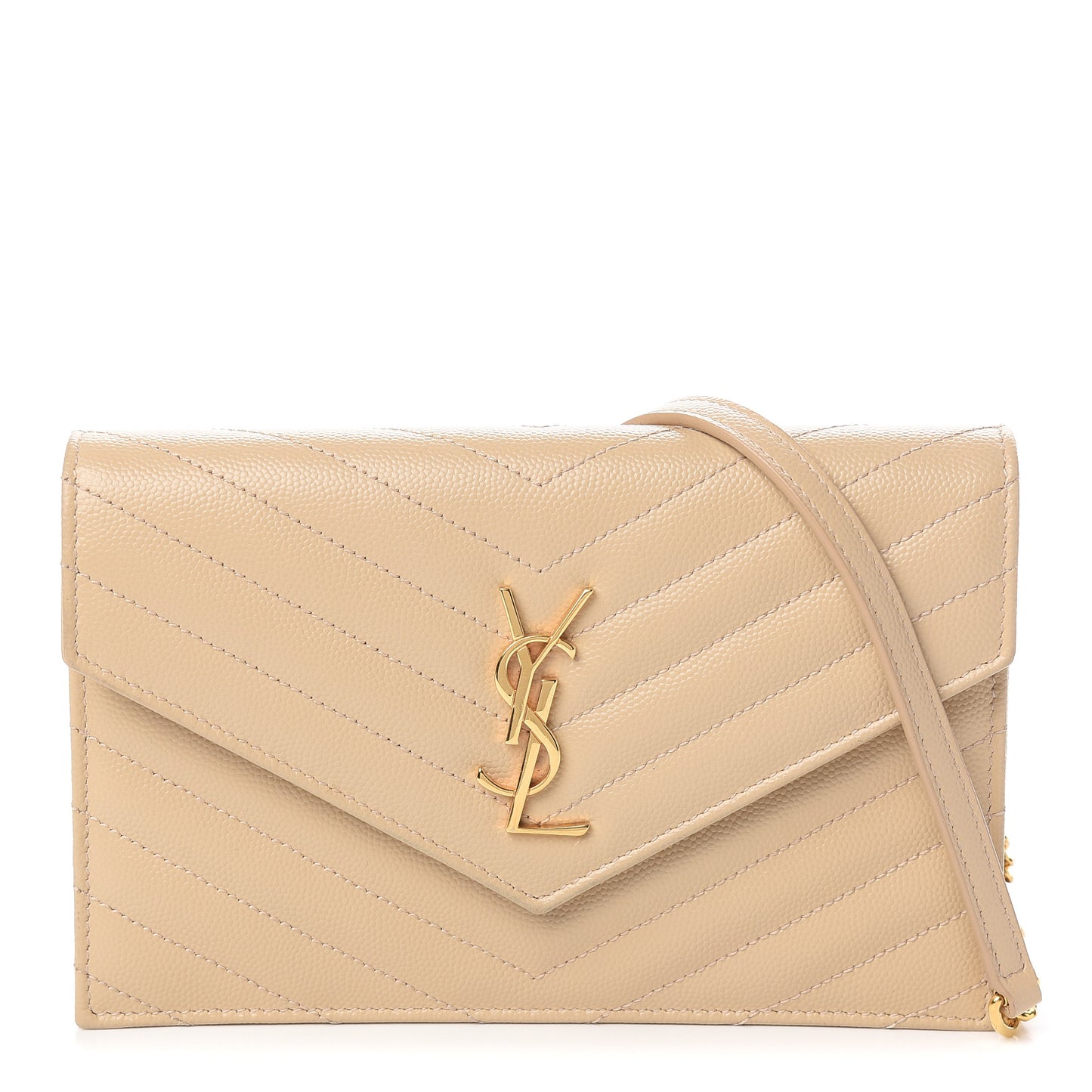 Grain De Poudre Matelasse Chevron Monogram Envelope Chain Wallet Nude Powder