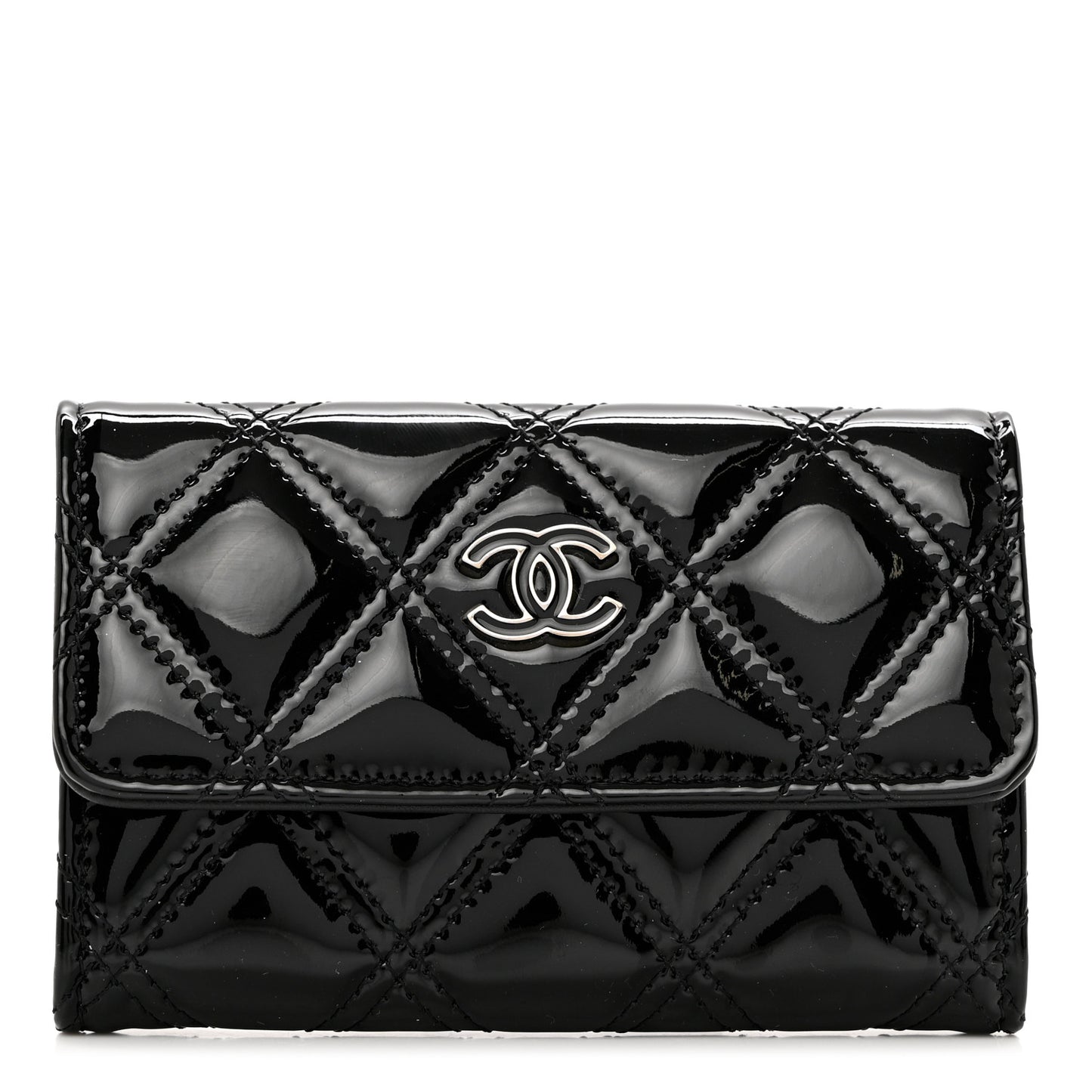 Patent Quilted Flap Card Holder Black