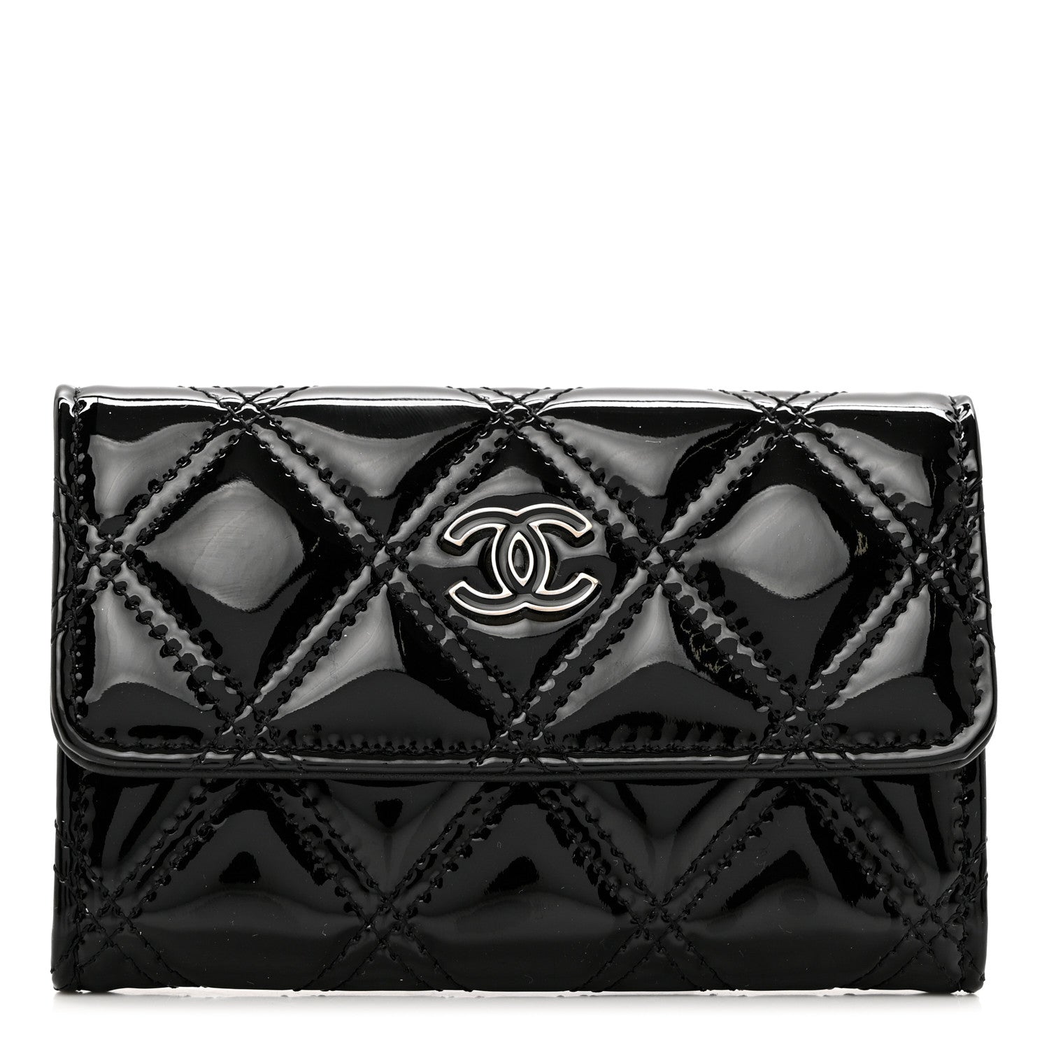 Chanel Patent Quilted Flap Card Holder Black 1 of 8