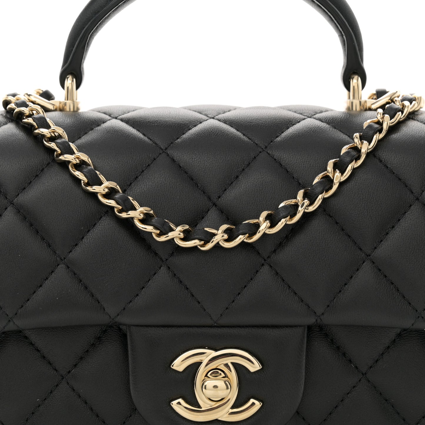 Lambskin Quilted Mini Top Handle Rectangular Flap Black