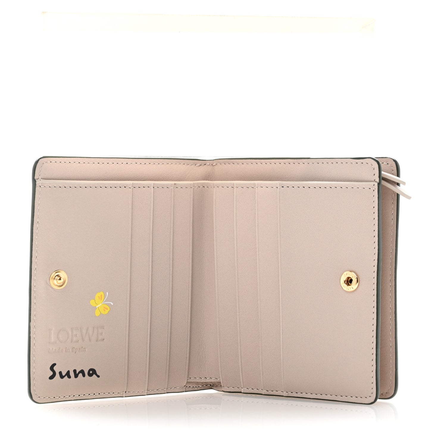 X SUNA FUJITA Satin Calfskin Panda Compact Zip Wallet Bottle Green