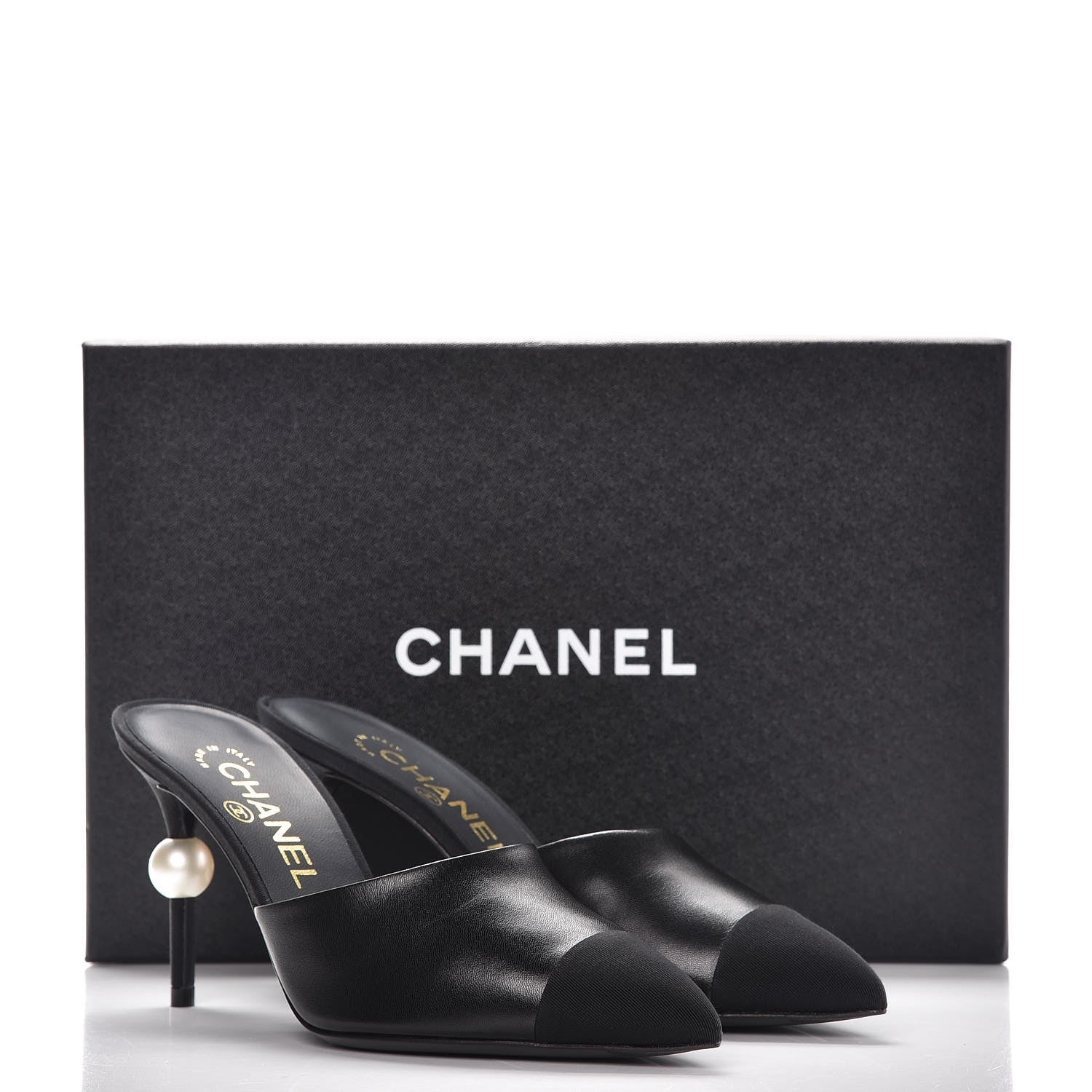 Chanel Goatskin Grosgrain Cap Toe Pearl Mule 36.5 Black 9 of 9