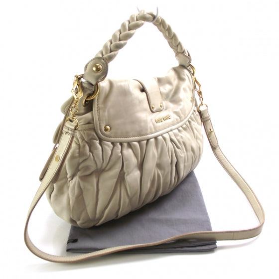 Leather Matelasse Coffer Hobo Bianco