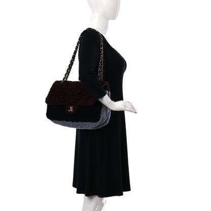 Chanel Shearling Sheepskin Quilted Tri-Color Flap Burgundy Black Grey 2 of 13